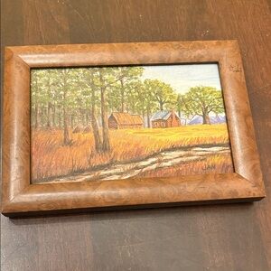Framed Signed Landscape Painting with Wooden Frame